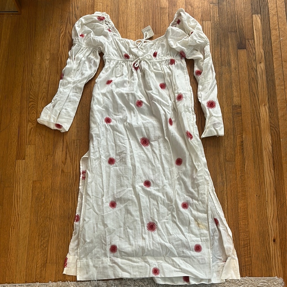 Free People White Dress with Red Floral Patterns